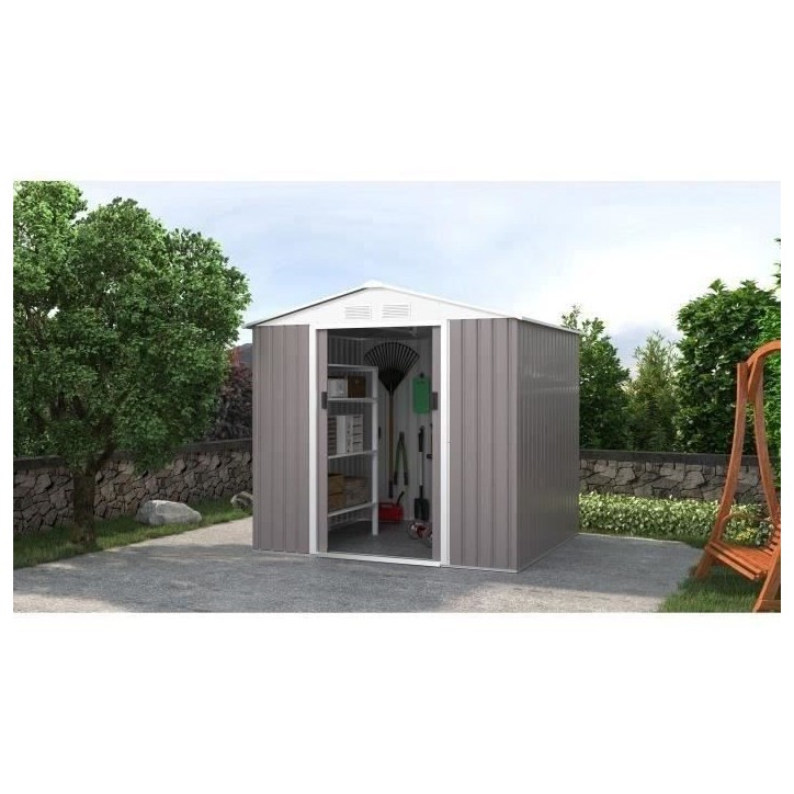 Abri de jardin en métal 4,07 m² - 213 x 191 x 195 cm - MARS -Kit d'ancrage inclus, 2 portes coulissantes - Taupe Abri de jardin en métal 4,07 m² - 213 x 191 x 195 cm - MARS -Kit d'ancrage inclus, 2 portes coulissantes - Taupe