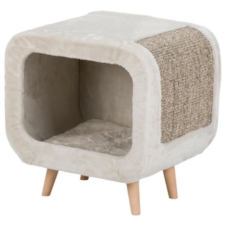 Abri douillet - TRIXIE - Alicia - Pieds en bois - 48 x 48 x 38 cm - Gris / Gris moucheté