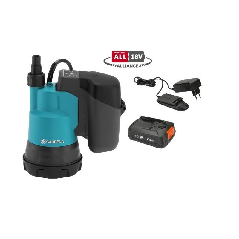 GARDENA Pompe immergée eau claire 200/2 Li-ion 18V P4A– Débit max GARDENA Pompe immergée eau claire 200/2 Li-ion 18V P4A– Débit max