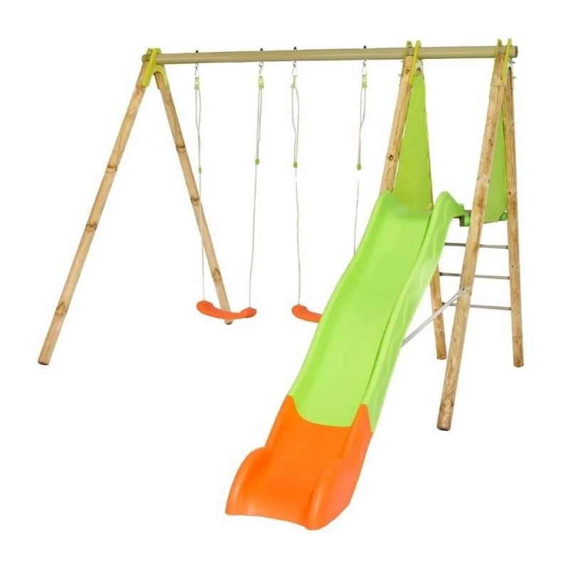 Station de jeux bois poutre métal 2,30 m Techwood ARROBA - 4 enfants