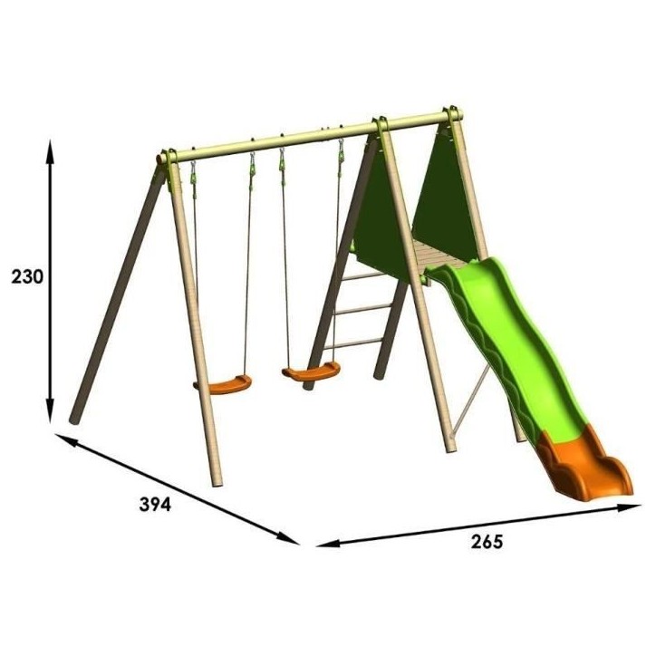 Station de jeux bois poutre métal 2,30 m Techwood ARROBA - 4 enfants