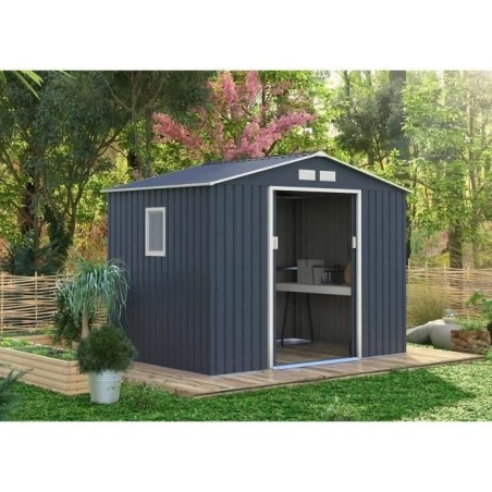Abri de jardin en métal 	5,29 m² - 277 x 191 x 202 cm - VENUS Kit d'ancrage inclus, 2 portes coulissantes, 1 fenetre latérale