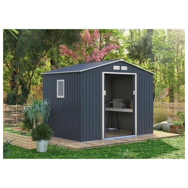 Abri de jardin en métal 5,29 m² - 277 x 191 x 202 cm - VENUS Kit d'ancrage inclus, 2 portes coulissantes, 1 fenetre latérale Abri de jardin en métal 5,29 m² - 277 x 191 x 202 cm - VENUS Kit d'ancrage inclus, 2 portes coulissantes, 1 fenetre latérale