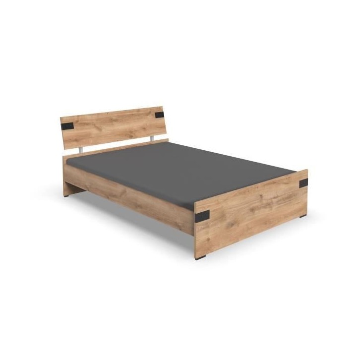 TRIKALA Lit adulte - 140 x 200 cm - Chene/Graphite TRIKALA Lit adulte - 140 x 200 cm - Chene/Graphite