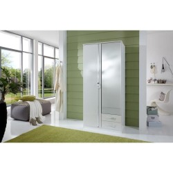 Armoire 2 portes battantes + miroir - Blanc brillant - L 91 x P 56 x H