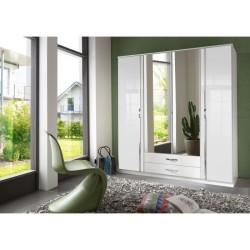 Armoire 4 portes battantes + miroirs - Blanc brillant - L180 x P56 x H