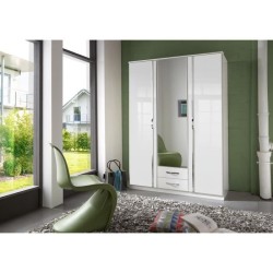Armoire 3 portes battantes + miroir - Décor blanc brillant - L 135 x