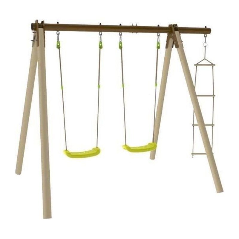 Portique bois et métal - 1,90m - 2 balançoires et 1 échelle - PIKI