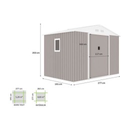 Abri de jardin en métal 	5,29 m² - 277 x 191 x 202 cm - VENUS Kit d'