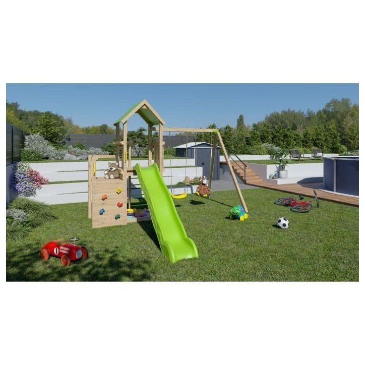 Aire de jeux en bois 2,20 m ULTRA XPERIENCE - TRIGANO JARDIN - Mur d'escalade toboggan et balançoires - 8 enfants Aire de jeux en bois 2,20 m ULTRA XPERIENCE - TRIGANO JARDIN - Mur d'escalade toboggan et balançoires - 8 enfants