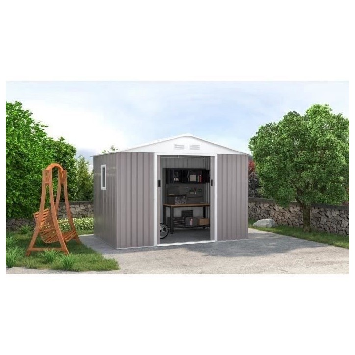 Abri de jardin en métal 5,29 m² - 277 x 191 x 202 cm - VENUS Kit d'ancrage inclus, 2 portes coulissantes, 1 fenetre latérale Abri de jardin en métal 5,29 m² - 277 x 191 x 202 cm - VENUS Kit d'ancrage inclus, 2 portes coulissantes, 1 fenetre latérale