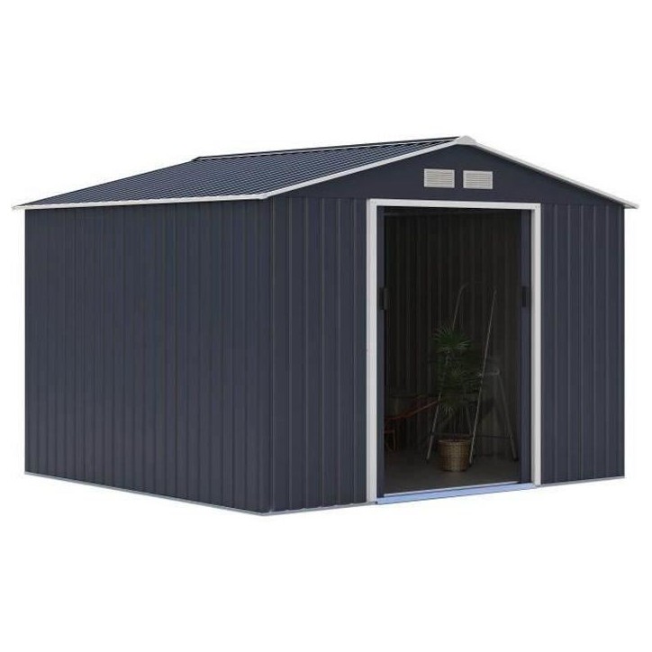 Abri de jardin en métal 7,06 m² - 277 x 255 x 202 cm - MERCURE - Kit d'ancrage inclus, 2 portes coulissantes - Gris Abri de jardin en métal 7,06 m² - 277 x 255 x 202 cm - MERCURE - Kit d'ancrage inclus, 2 portes coulissantes - Gris