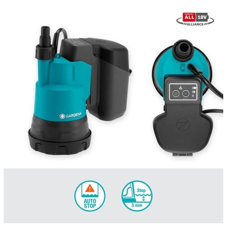 GARDENA Pompe immergée eau claire 200/2 Li-ion 18V P4A– Débit max 2000l/h & pression max 2bar – Extension garantie 5 ans ( GARDENA Pompe immergée eau claire 200/2 Li-ion 18V P4A– Débit max 2000l/h & pression max 2bar – Extension garantie 5 ans (