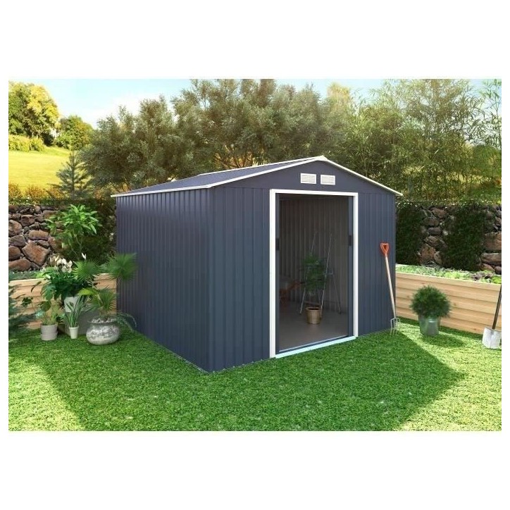 Abri de jardin en métal 7,06 m² - 277 x 255 x 202 cm - MERCURE - Kit d'ancrage inclus, 2 portes coulissantes - Gris Abri de jardin en métal 7,06 m² - 277 x 255 x 202 cm - MERCURE - Kit d'ancrage inclus, 2 portes coulissantes - Gris