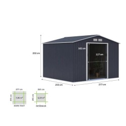 Abri de jardin en métal 7,06 m² - 277 x 255 x 202 cm - MERCURE - Kit