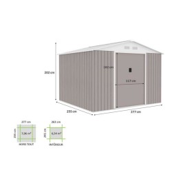 Abri de jardin en métal 7,06 m² - 277 x 255 x 202 cm - MERCURE - Kit