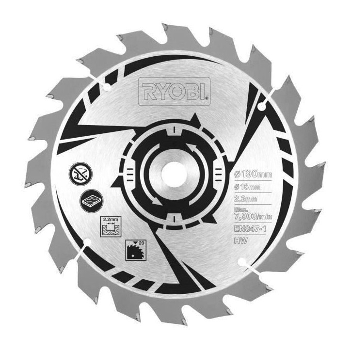 RYOBI - Scie circulaire 1 400 W - 1 lame diam. 190 mm 20 dents, 1 guide parallele, 1 buse d'aspiration et clé de service - RCS1