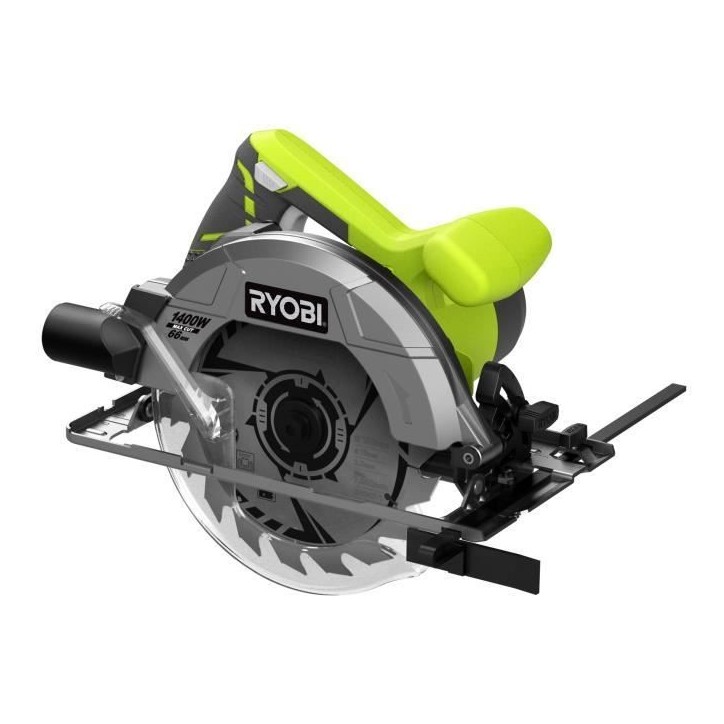 RYOBI - Scie circulaire 1 400 W - 1 lame diam. 190 mm 20 dents, 1 guide parallele, 1 buse d'aspiration et clé de service - RCS1
