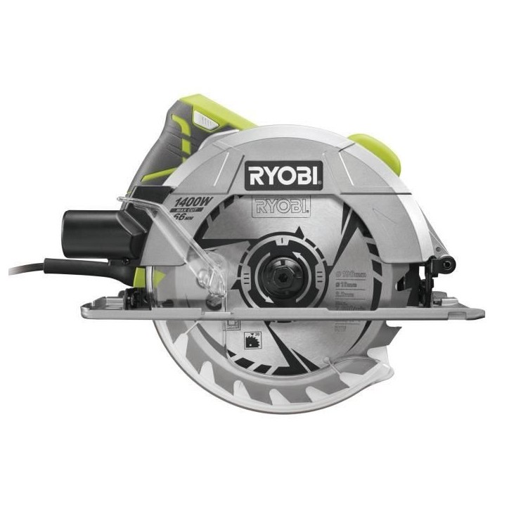 RYOBI - Scie circulaire 1 400 W - 1 lame diam. 190 mm 20 dents, 1 guide parallele, 1 buse d'aspiration et clé de service - RCS1