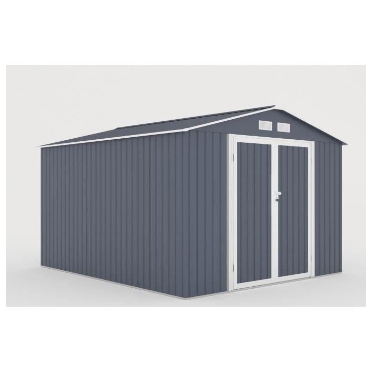 Abri de jardin en métal 8,84 m² - 277 x 319 x 202 cm - VELASCO - Kit d'ancrage inclus, 2 portes battantes - Gris Abri de jardin en métal 8,84 m² - 277 x 319 x 202 cm - VELASCO - Kit d'ancrage inclus, 2 portes battantes - Gris