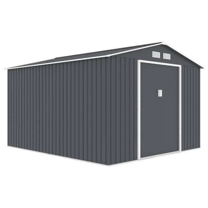 Abri de jardin en métal 8,84 m² - 277 x 319 x 202 cm - URANUS - Kit d'ancrage inclus, 2 portes coulissantes - Gris Abri de jardin en métal 8,84 m² - 277 x 319 x 202 cm - URANUS - Kit d'ancrage inclus, 2 portes coulissantes - Gris
