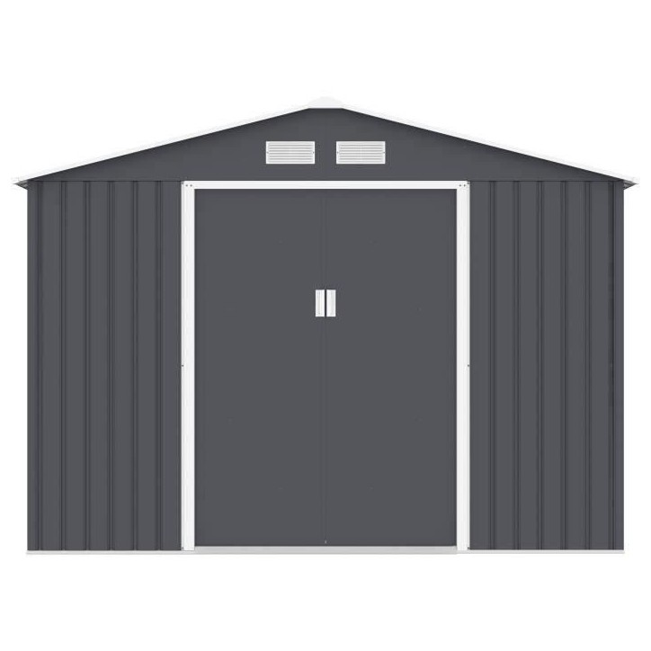 Abri de jardin en métal 8,84 m² - 277 x 319 x 202 cm - URANUS - Kit d'ancrage inclus, 2 portes coulissantes - Gris Abri de jardin en métal 8,84 m² - 277 x 319 x 202 cm - URANUS - Kit d'ancrage inclus, 2 portes coulissantes - Gris
