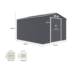 Abri de jardin en métal 8,84 m² - 277 x 319 x 202 cm - URANUS - Kit