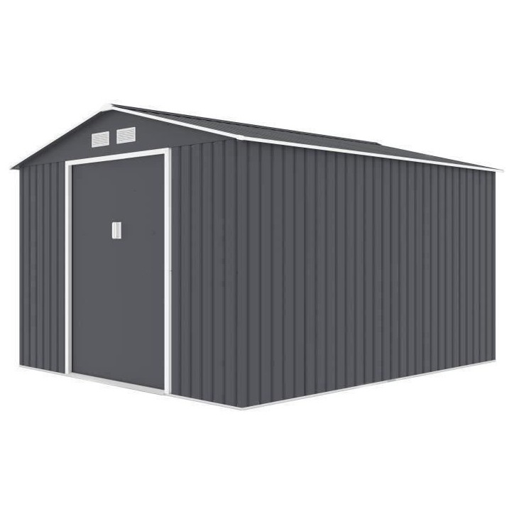 Abri de jardin en métal 8,84 m² - 277 x 319 x 202 cm - URANUS - Kit d'ancrage inclus, 2 portes coulissantes - Gris Abri de jardin en métal 8,84 m² - 277 x 319 x 202 cm - URANUS - Kit d'ancrage inclus, 2 portes coulissantes - Gris