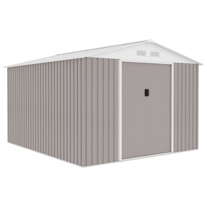 Abri de jardin en métal 8,84 m² - 277 x 319 x 202 cm - URANUS - Kit d'ancrage inclus, 2 portes coulissantes - Taupe Abri de jardin en métal 8,84 m² - 277 x 319 x 202 cm - URANUS - Kit d'ancrage inclus, 2 portes coulissantes - Taupe