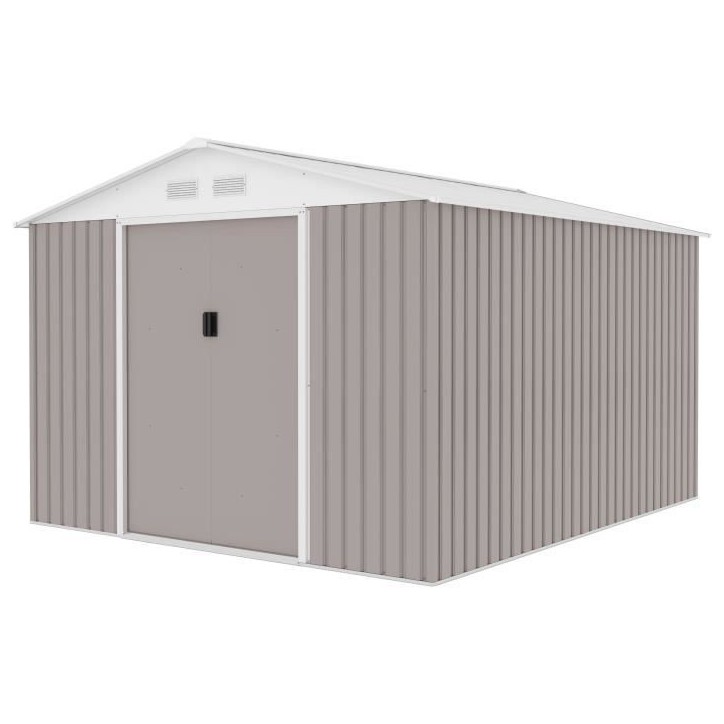 Abri de jardin en métal 8,84 m² - 277 x 319 x 202 cm - URANUS - Kit d'ancrage inclus, 2 portes coulissantes - Taupe Abri de jardin en métal 8,84 m² - 277 x 319 x 202 cm - URANUS - Kit d'ancrage inclus, 2 portes coulissantes - Taupe