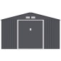 Abri de jardin en métal 10,85 m² - 340 x 319 x 210 cm - JUPITER - Kit d'ancrage inclus, 2 portes coulissantes - Gris