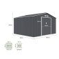 Abri de jardin en métal 10,85 m² - 340 x 319 x 210 cm - JUPITER - Kit d'ancrage inclus, 2 portes coulissantes - Gris