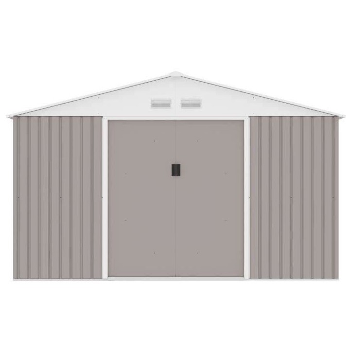 Abri de jardin en métal 10,85 m² - 340 x 319 x 210 cm - JUPITER - Kit d'ancrage inclus, 2 portes coulissantes - Taupe Abri de jardin en métal 10,85 m² - 340 x 319 x 210 cm - JUPITER - Kit d'ancrage inclus, 2 portes coulissantes - Taupe