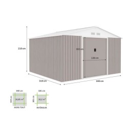 Abri de jardin en métal 10,85 m² - 340 x 319 x 210 cm - JUPITER - Ki