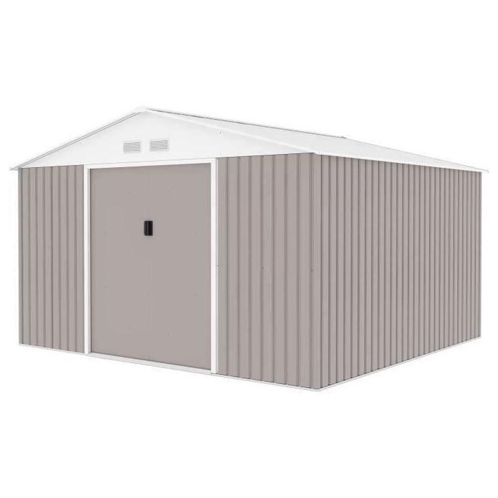 Abri de jardin en métal 10,85 m² - 340 x 319 x 210 cm - JUPITER - Kit d'ancrage inclus, 2 portes coulissantes - Taupe Abri de jardin en métal 10,85 m² - 340 x 319 x 210 cm - JUPITER - Kit d'ancrage inclus, 2 portes coulissantes - Taupe