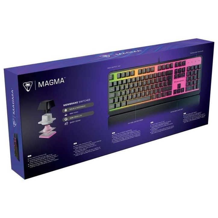 Clavier de jeu - Turtle Beach Magma - Membrane RGB - Noir, touches silencieuses, AIMO™ RGB Clavier de jeu - Turtle Beach Magma - Membrane RGB - Noir, touches silencieuses, AIMO™ RGB