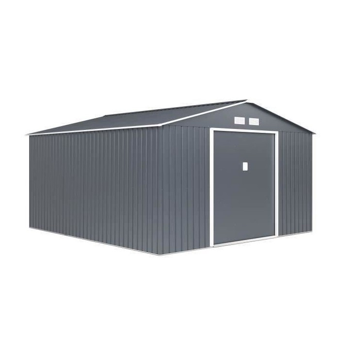 Abri de jardin en métal 12,99 m² - 340 x 382 x 210 cm - NEPTUNE - Kit d'ancrage inclus, 2 portes coulissantes - Gris Abri de jardin en métal 12,99 m² - 340 x 382 x 210 cm - NEPTUNE - Kit d'ancrage inclus, 2 portes coulissantes - Gris