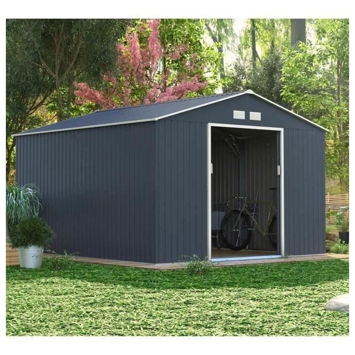 Abri de jardin en métal 12,99 m² - 340 x 382 x 210 cm - NEPTUNE - Kit d'ancrage inclus, 2 portes coulissantes - Gris Abri de jardin en métal 12,99 m² - 340 x 382 x 210 cm - NEPTUNE - Kit d'ancrage inclus, 2 portes coulissantes - Gris