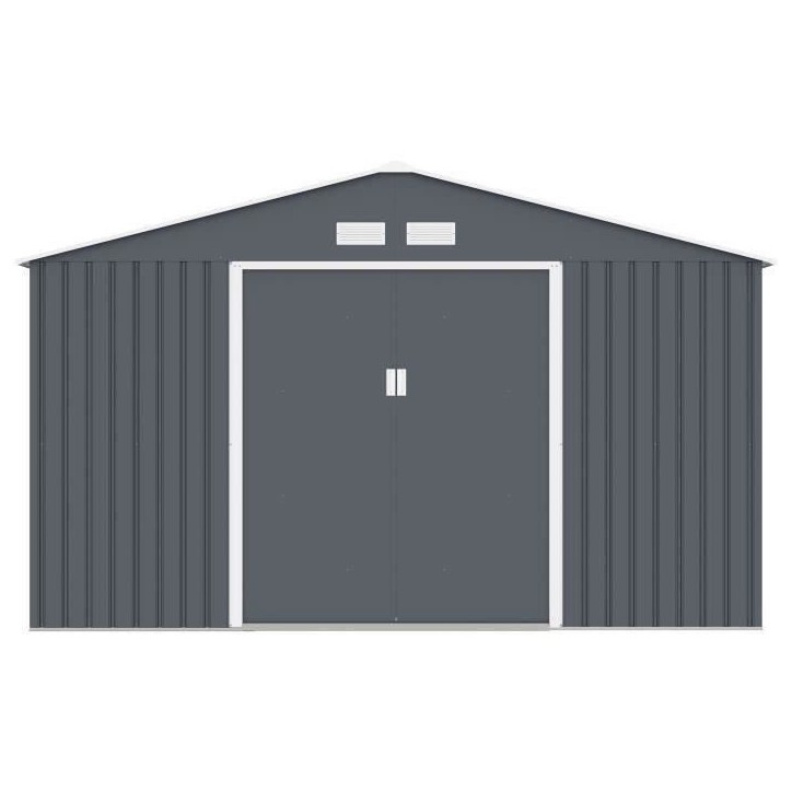 Abri de jardin en métal 12,99 m² - 340 x 382 x 210 cm - NEPTUNE - Kit d'ancrage inclus, 2 portes coulissantes - Gris Abri de jardin en métal 12,99 m² - 340 x 382 x 210 cm - NEPTUNE - Kit d'ancrage inclus, 2 portes coulissantes - Gris