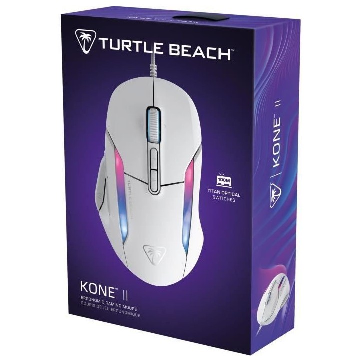 Souris gaming filaire - Turtle Beach Kone™ II - Ultra légere - Blanc, 26 000 DPI, 23 fonctions personnalisables