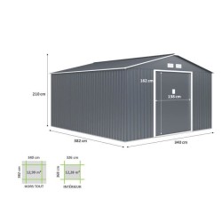 Abri de jardin en métal 12,99 m² - 340 x 382 x 210 cm - NEPTUNE - Ki