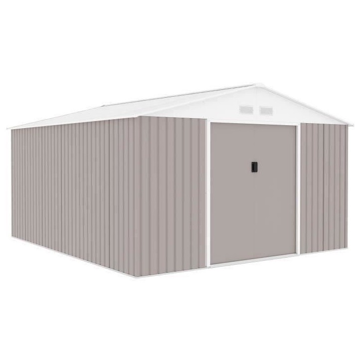 Abri de jardin en métal 12,99 m² - 340 x 382 x 210 cm - NEPTUNE - Kit d'ancrage inclus, 2 portes coulissantes - Taupe Abri de jardin en métal 12,99 m² - 340 x 382 x 210 cm - NEPTUNE - Kit d'ancrage inclus, 2 portes coulissantes - Taupe