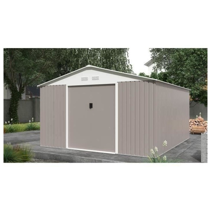 Abri de jardin en métal 12,99 m² - 340 x 382 x 210 cm - NEPTUNE - Kit d'ancrage inclus, 2 portes coulissantes - Taupe Abri de jardin en métal 12,99 m² - 340 x 382 x 210 cm - NEPTUNE - Kit d'ancrage inclus, 2 portes coulissantes - Taupe