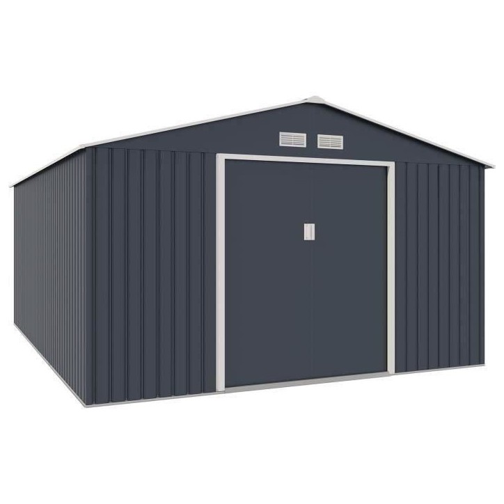 Abri de jardin en métal 15,16 m² - 340 x 446 x 210 - SATURNE - Kit d'ancrage inclus, 2 portes coulissantes - Gris Abri de jardin en métal 15,16 m² - 340 x 446 x 210 - SATURNE - Kit d'ancrage inclus, 2 portes coulissantes - Gris