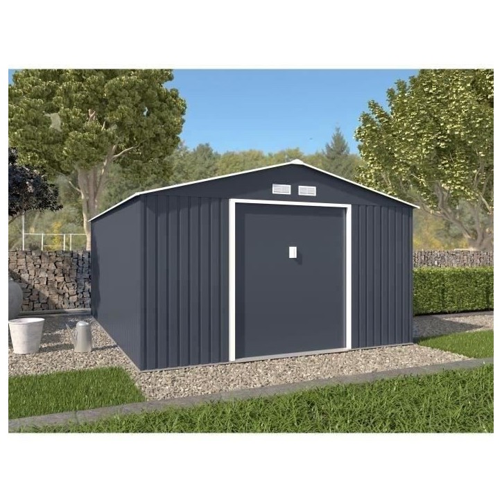 Abri de jardin en métal 15,16 m² - 340 x 446 x 210 - SATURNE - Kit d'ancrage inclus, 2 portes coulissantes - Gris Abri de jardin en métal 15,16 m² - 340 x 446 x 210 - SATURNE - Kit d'ancrage inclus, 2 portes coulissantes - Gris