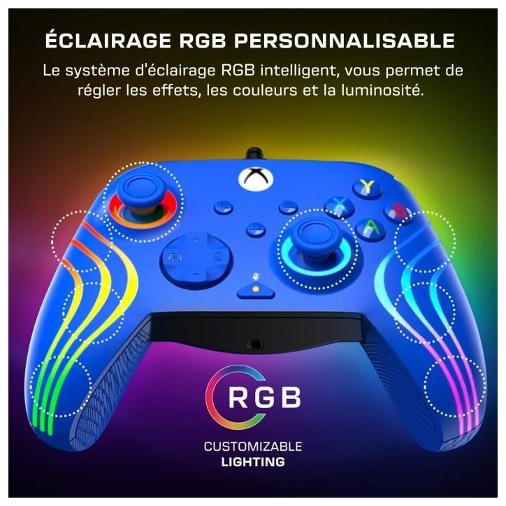 Manette de jeu - Xbox Series X|S, Xbox One et PC - Afterglow Wave - RGB - Filaire - Bleu - TURTLE BEACH Manette de jeu - Xbox Series X|S, Xbox One et PC - Afterglow Wave - RGB - Filaire - Bleu - TURTLE BEACH
