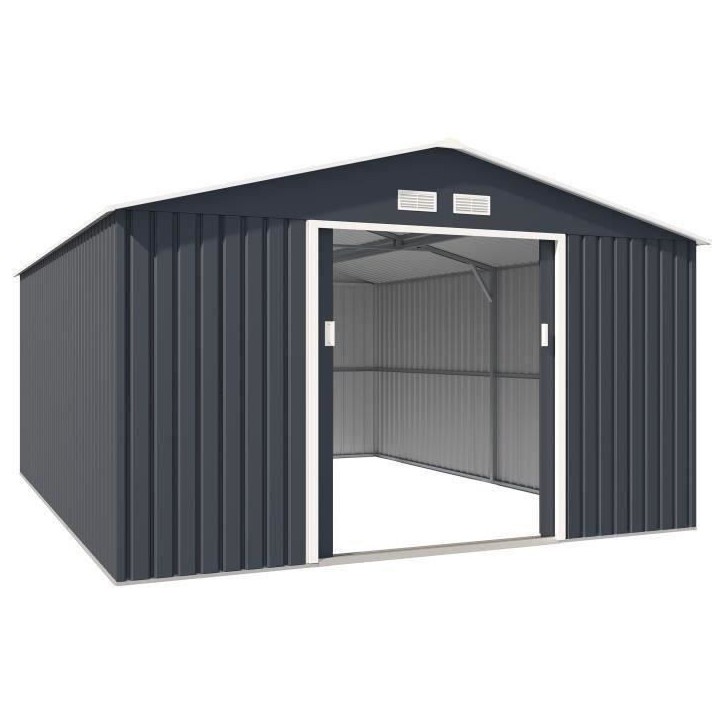 Abri de jardin en métal 15,16 m² - 340 x 446 x 210 - SATURNE - Kit d'ancrage inclus, 2 portes coulissantes - Gris Abri de jardin en métal 15,16 m² - 340 x 446 x 210 - SATURNE - Kit d'ancrage inclus, 2 portes coulissantes - Gris