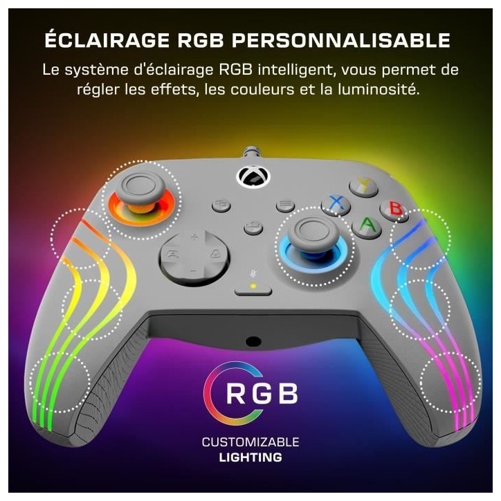 TURTLE BEACH Manette de jeu - Xbox Series X|S, Xbox One et PC - Afterglow Wave - RGB Filaire Gris TURTLE BEACH Manette de jeu - Xbox Series X|S, Xbox One et PC - Afterglow Wave - RGB Filaire Gris