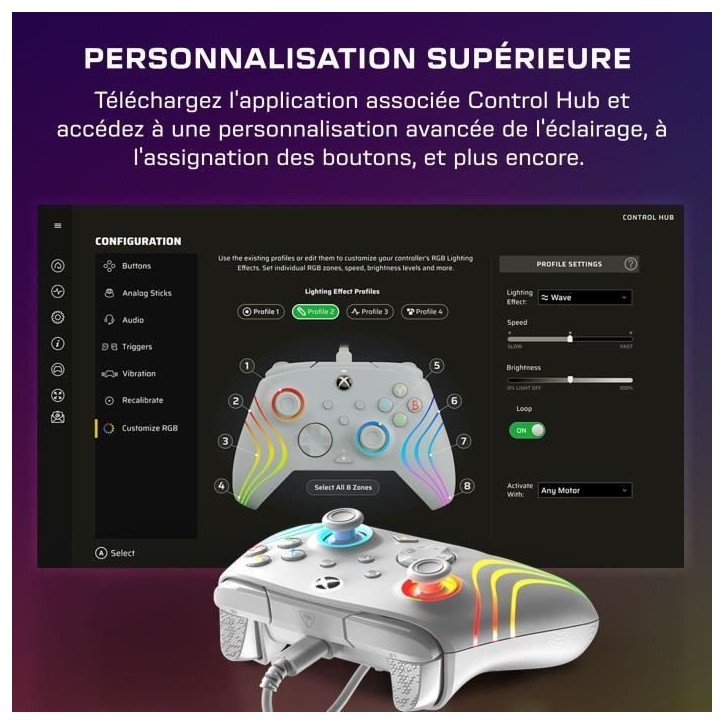 TURTLE BEACH Manette de jeu - Xbox Series X|S, Xbox One et PC - Afterglow Wave - RGB Filaire Gris TURTLE BEACH Manette de jeu - Xbox Series X|S, Xbox One et PC - Afterglow Wave - RGB Filaire Gris