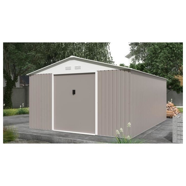 Abri de jardin en métal 15,16 m² - 340 x 446 x 210 - SATURNE - Kit d'ancrage inclus, 2 portes coulissantes - Taupe Abri de jardin en métal 15,16 m² - 340 x 446 x 210 - SATURNE - Kit d'ancrage inclus, 2 portes coulissantes - Taupe
